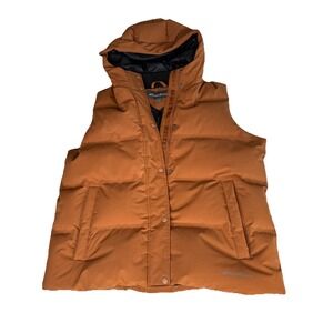 Eddie Bauer Vest Puffer XL Brown Cognac Hooded 80%  Down Puffer Camping Outdoors